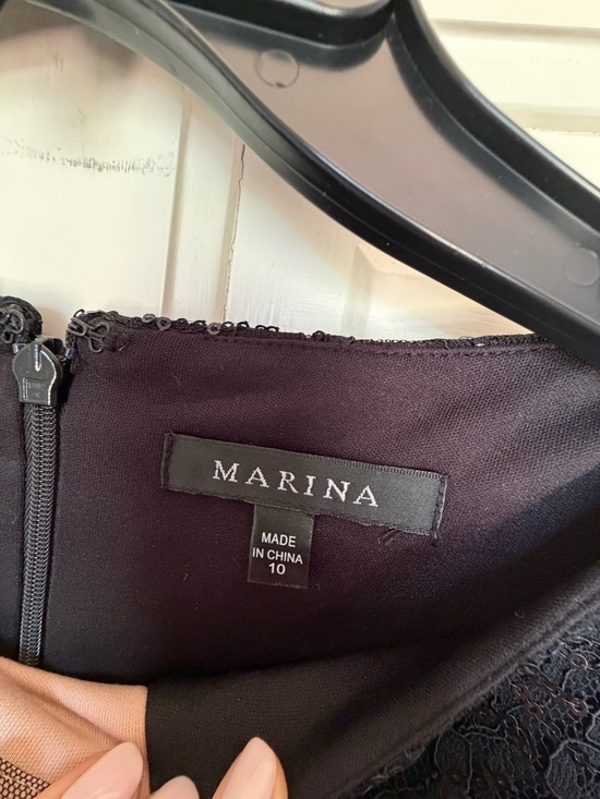 MARINA Black Long-Sleeve Sequin Evening Gown with Sheer Illusion Front - Picture 3 of 4